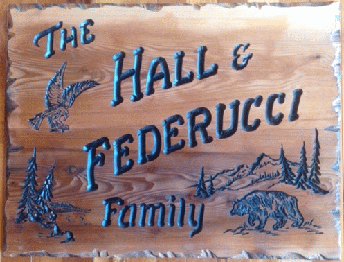 The Hall and Federucci Family - a custom carved wood sign by Woodpecker Signs