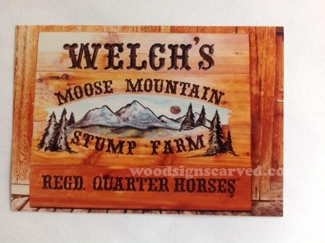 WoodPeckerCarvedSigns-1385 Welchs Moose Mountain Stump Farm - a custom carved cedar wood sign from Woodpecker Signs