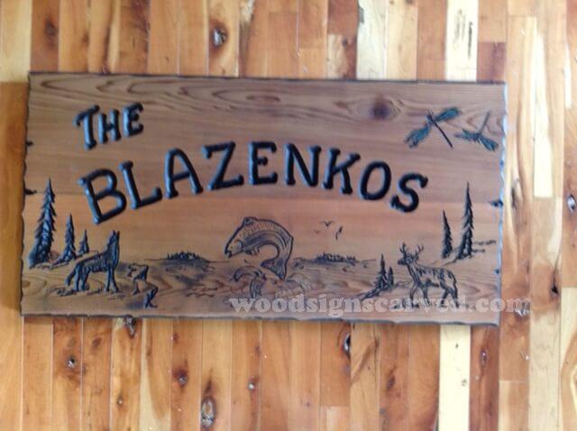 WoodPeckerCarvedSigns-1546 The Blazenkos - a custom carved cedar wood sign from Woodpecker Signs